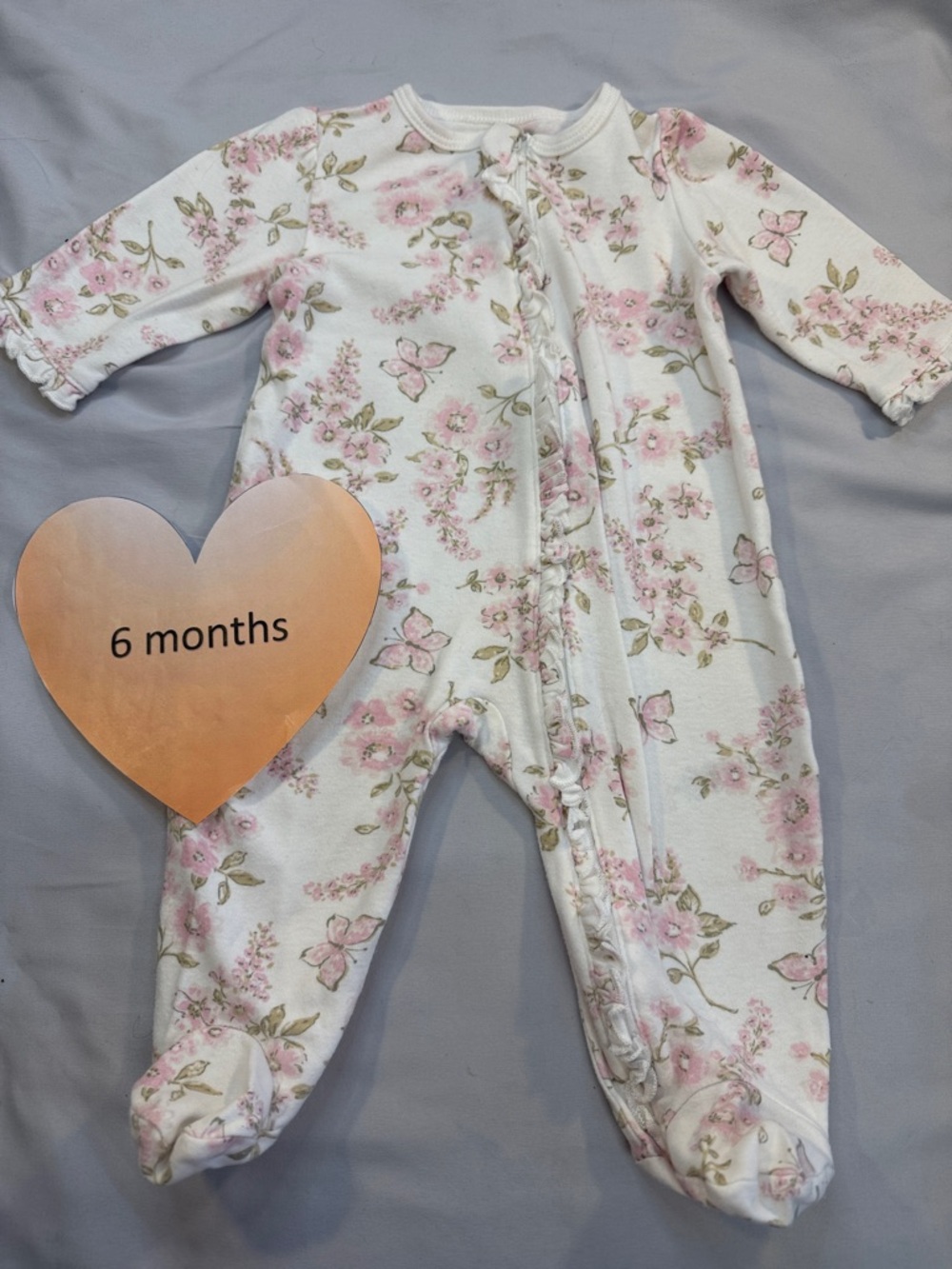 Little Me White Footed One-Piece with Pink Floral Print